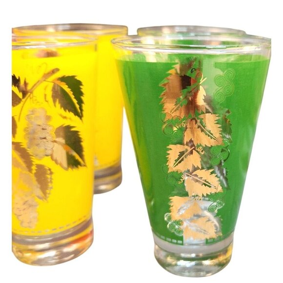 Vintage Libbey Grape Leaf Glasses Set of 7 | Gold Leaf Barware | 1950s–60s Multi - Picture 12 of 12